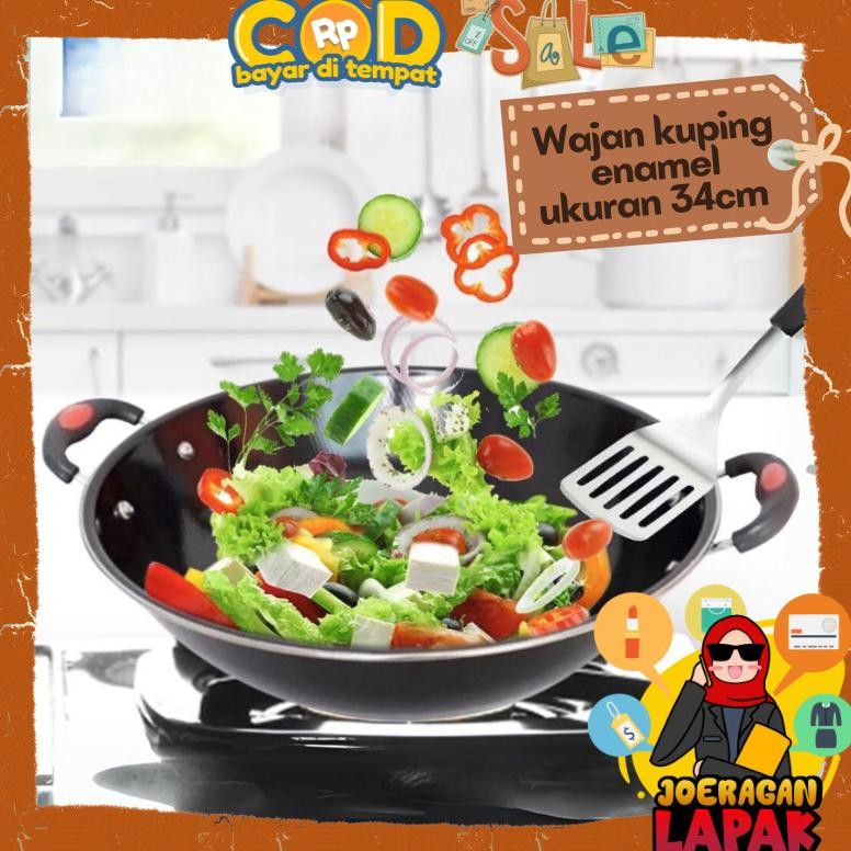 Wajan Kuping Enamel Kuali Hitam Ukuran 34 Cm Diameter Qme Shinko Terlaris