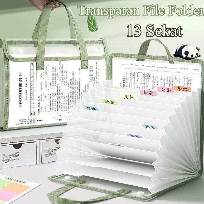 

READY STOK 13 Sekat Map Tas Dokumen A4 Folder Transparan File Folder Document Bag Handle Warna Transparan Anti Air Siap kirim