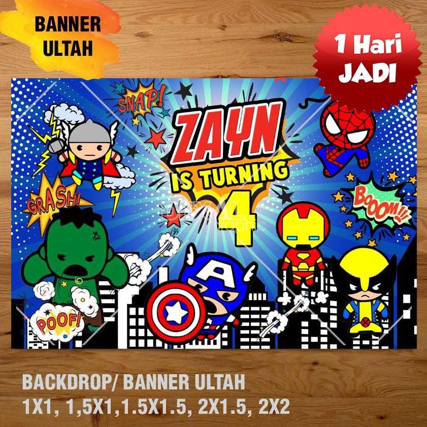 AVENGERS BANNER ULANG TAHUN / BACKDROP ULTAH / SPANDUK ULANG TAHUN UL-TAH