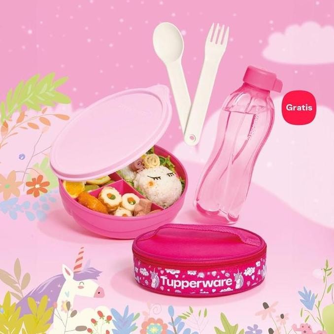 Tupperware blue yummy pink sweety set kotak makan bekal anak JM