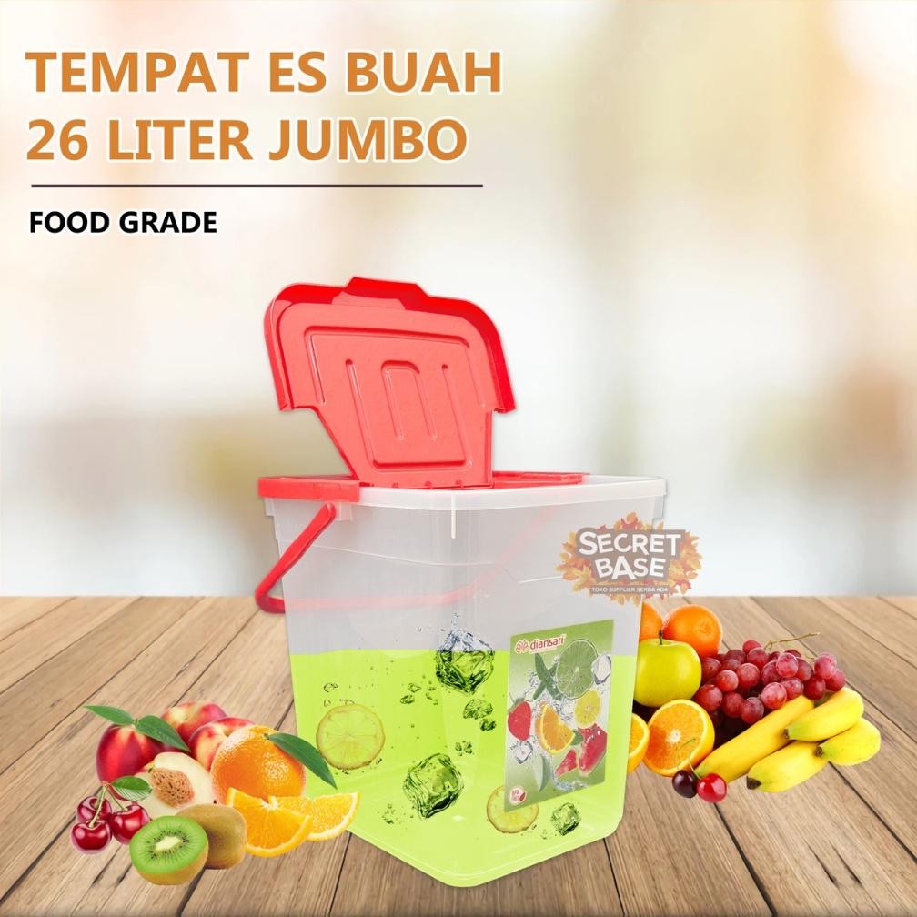Toples Es Buah 26 L - Wadah Tempat Es Buah Besar Bonus Gayung Panjang Jualan Jus Capcin Juice Coklat