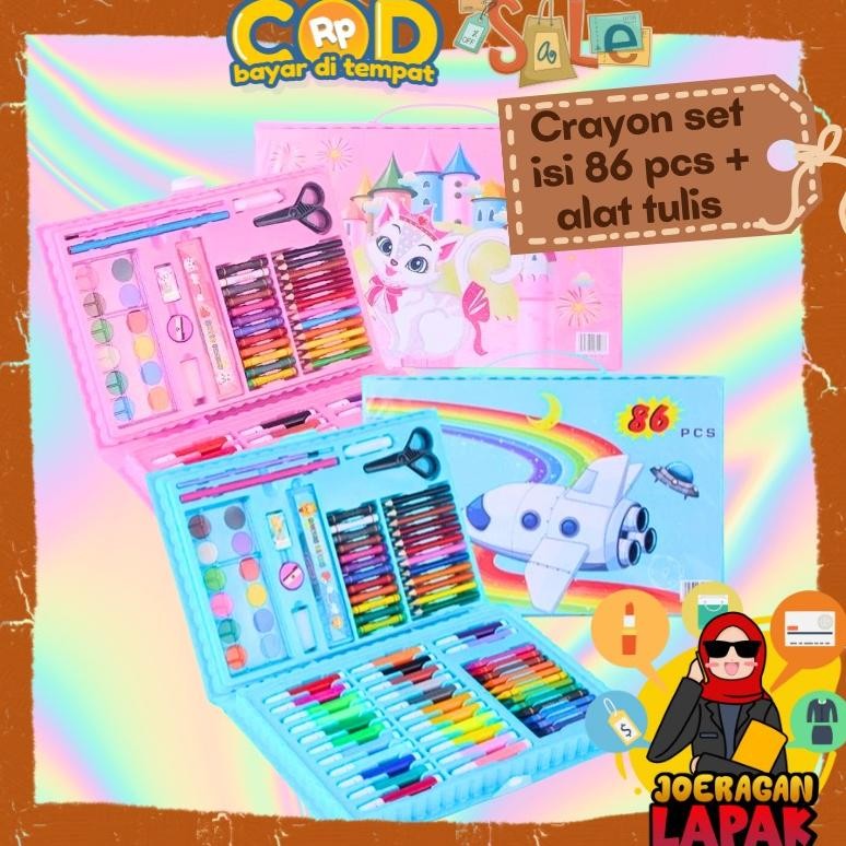 

Crayon Set Anak Isi 208 - 150 - 46 - 86 Pcs Pieces Alat Tulis Menggambar Mewarnai Warna Lengkap Tainbow Kanvas Lukis Krayon Ready