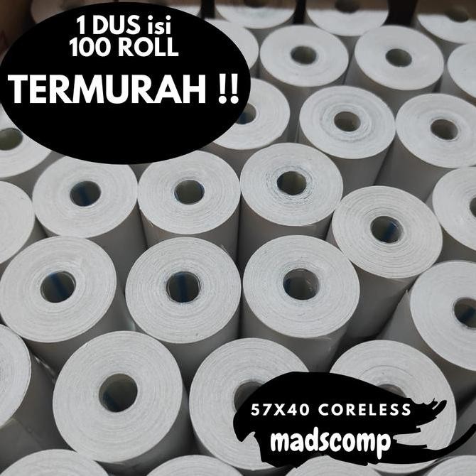 

NEW Kertas Struk Thermal 58x40 Coreless (1 Dus isi 100) Termal Paper Roll