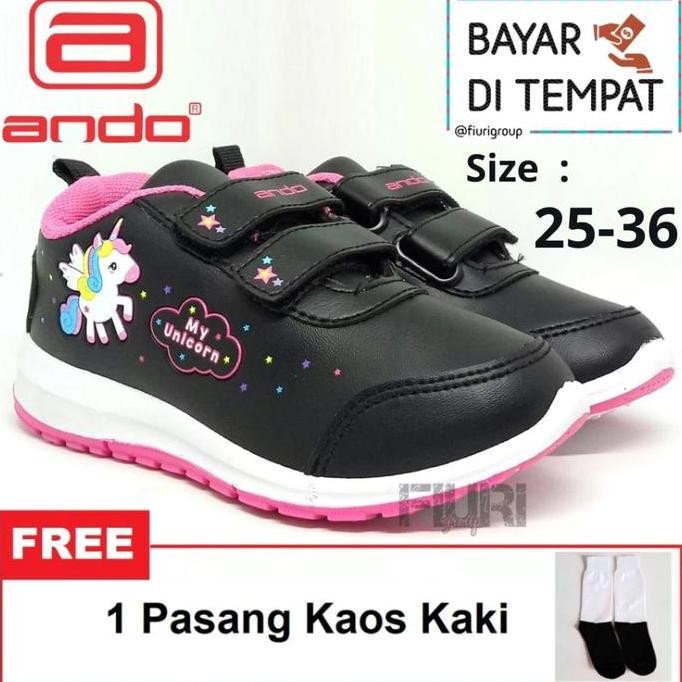 Fiuri - Ando Original -  Minicorn Velcro 25-32 Hitam Pink - Sepatu Sneakers Anak Kecil Perempuan  - 