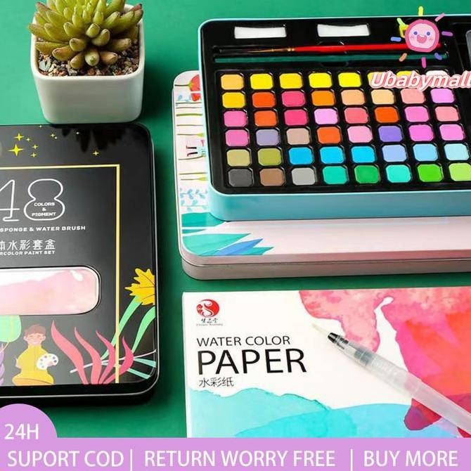

Sale CodCat Air Warna 48 Warna /Alat Cat Air Warna Per Set / 48 Watercolor Set( Sudah Termasuk Kuas Dan Kertas Lukis) Stationery