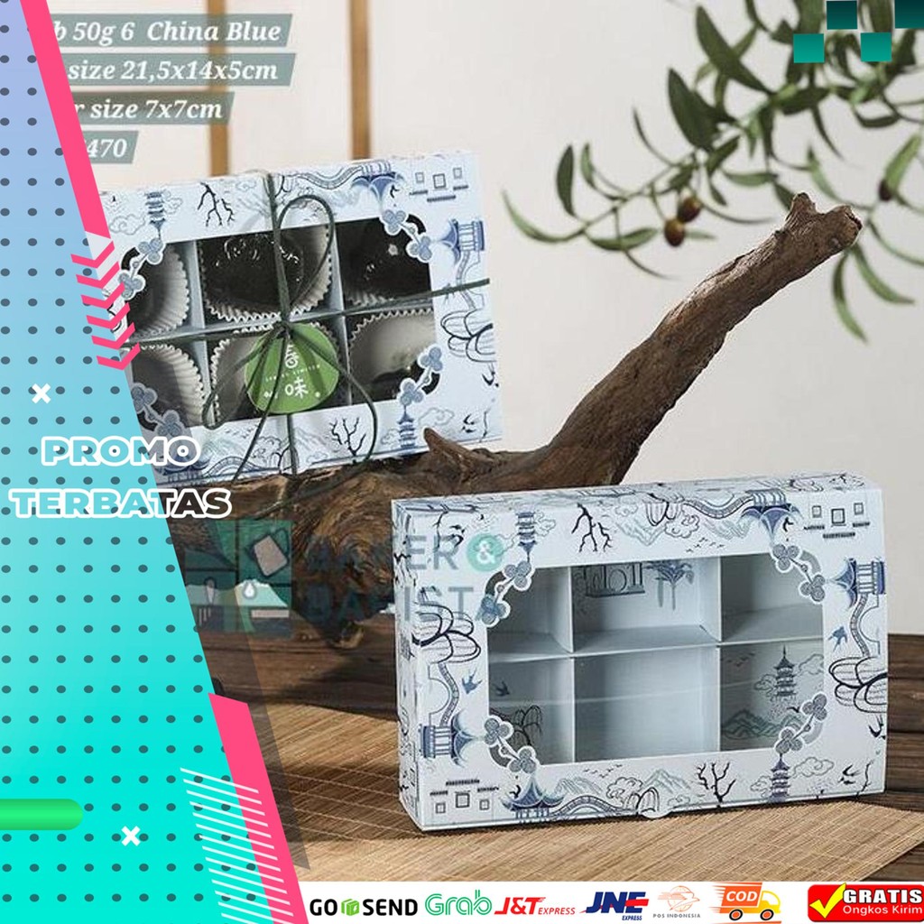 

MOONCAKE BOX MCB 50G 6 CHINA BLUE 21.5X14X5CM / BOX MOONCAKE BOX KOTAK HAMPER KUE BULAN