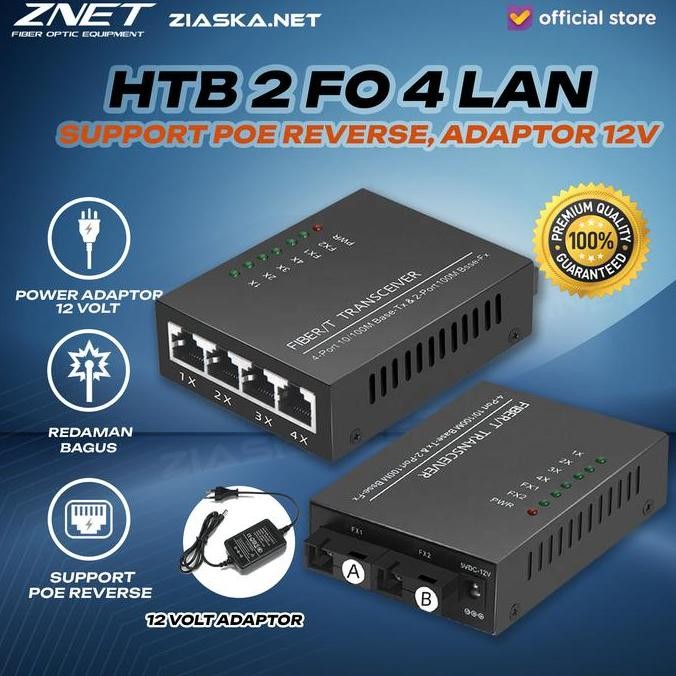 Htb Poe Media Converter 2 Fo 4 Lan 12 Volt Support Poe Reverse New Stok