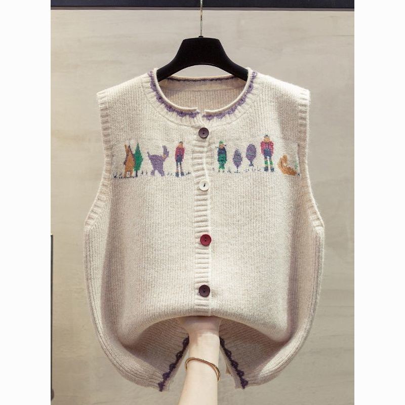 Rompi Cardigan Rajut untuk Wanita, Pakaian Luar Longgar, Rompi Sweater Berlapis