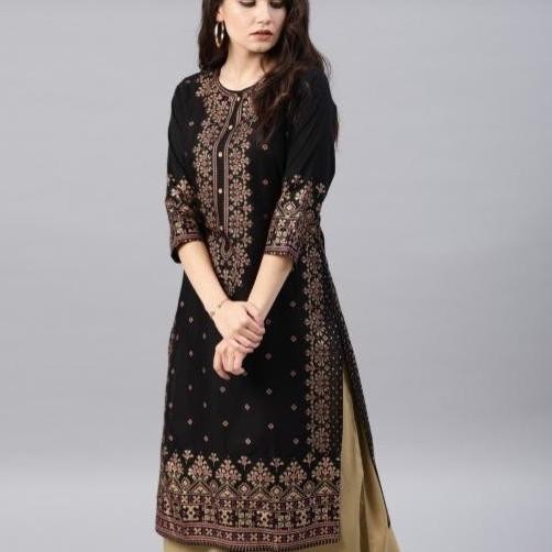 Laqueens Vishudh Black Kurta Kurti India Atasan Wanita Remaja Tunik Dress Kondangan Hitam Katun Dewa