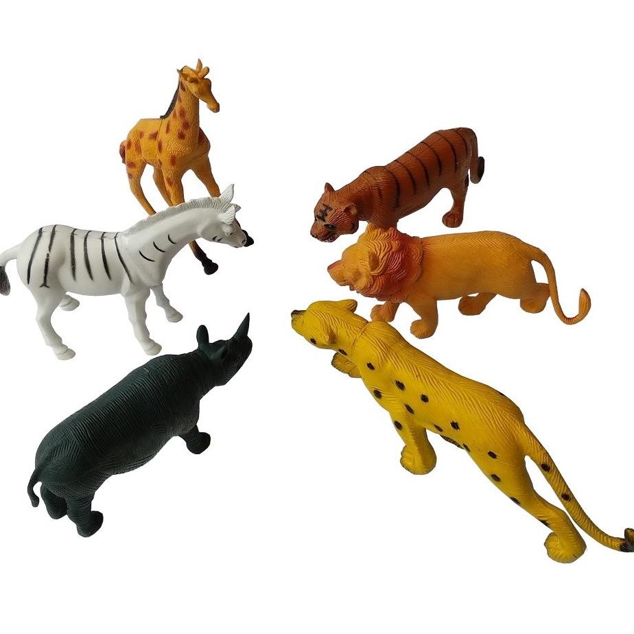 Set Miniatur Wild Animal Mainan Karet Besar Isi 6 Pcs