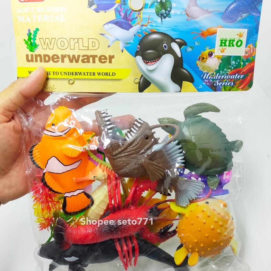 Nemo Anglerfish Buntal 9 Pcs 12Pcs Laut Dalam Mainan Ikan Antena Lampu Badut Miniatur Fure Sea Anima