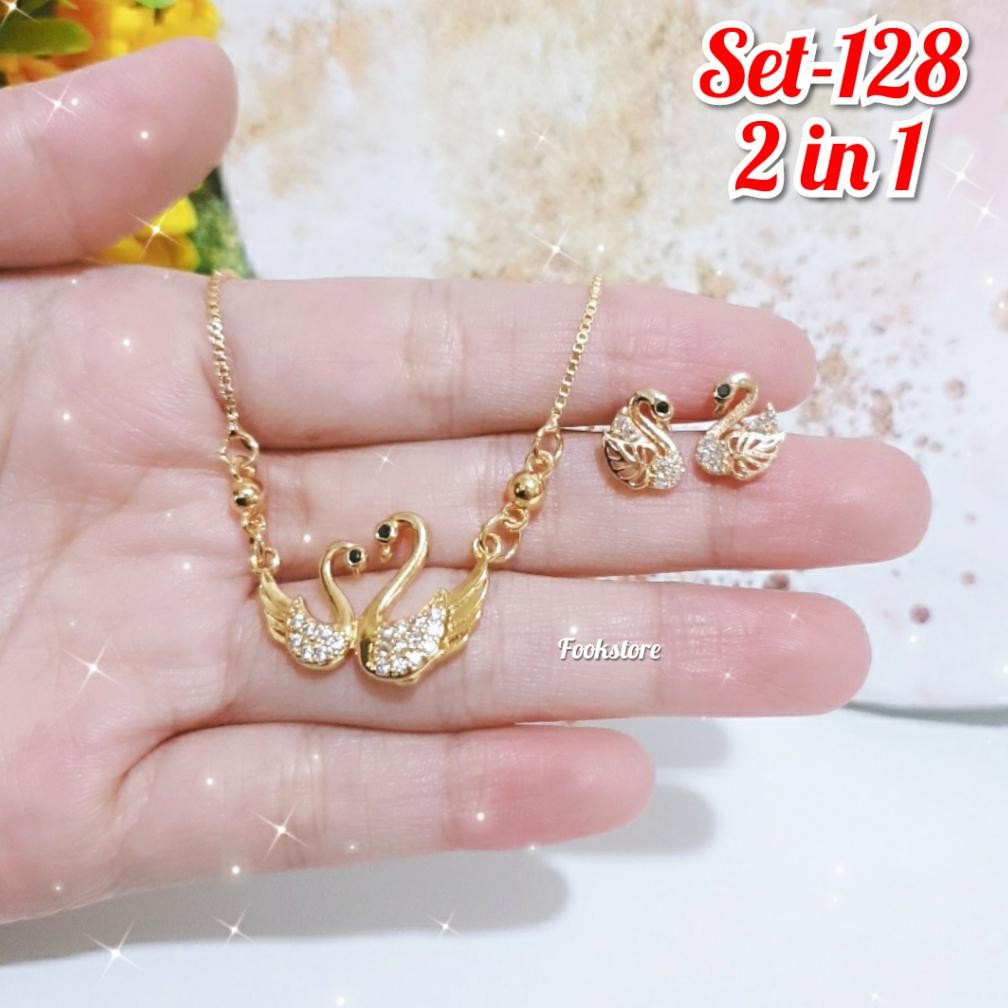 SET KALUNG & ANTING DEWASA MOTIF ANGSA/SET-128 MURAH