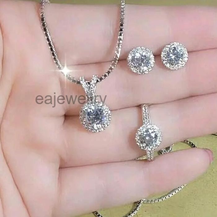 Titanium Paket Perhiasan 1 Set Silver Lapis Emas 24 Karat MURAH