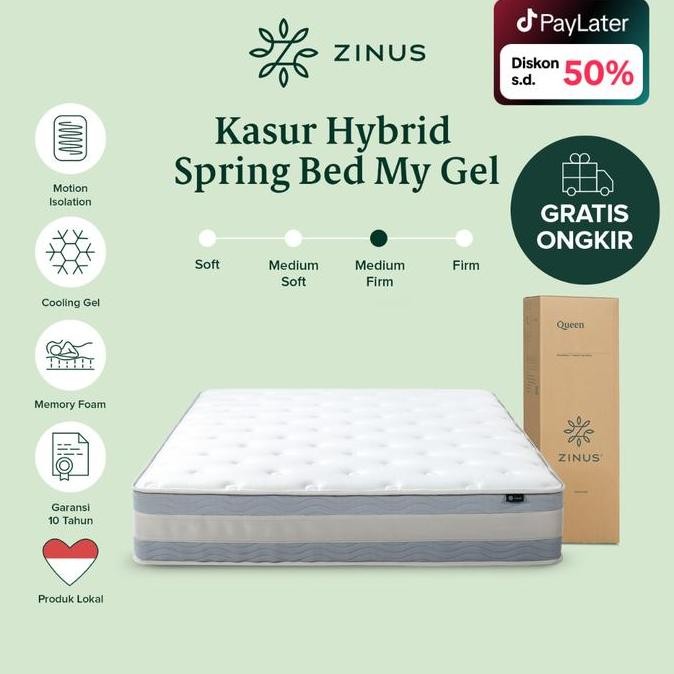 Zinus Kasur Spring Bed Hybrid My Gel Memory Foam Mattress in a Box Furniture Busa