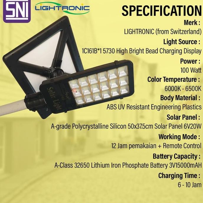 LAMPU JALAN LED SOLAR STREET LIGHT PJU Real 100 WATT 100W LIGHTRONIC