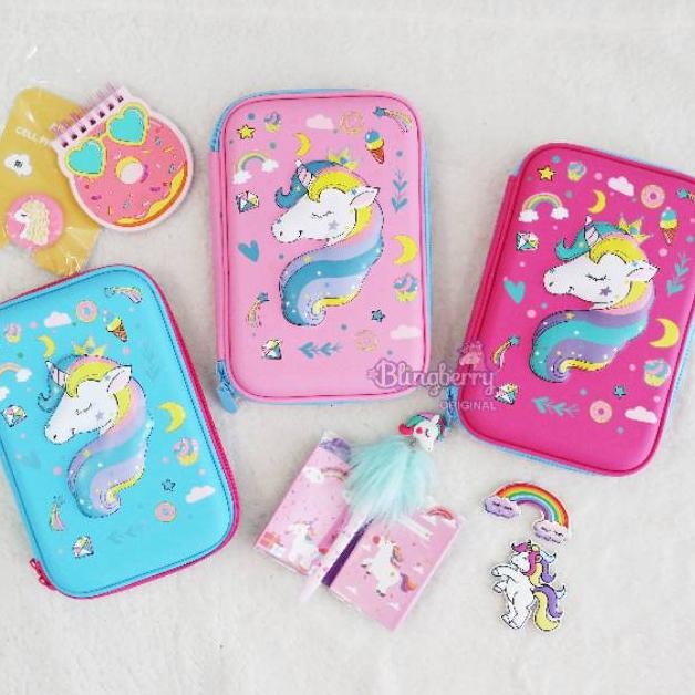 

JH8 BLINGBERRY Kotak Pensil 3D Timbul Kotak Pensil Karakter Unicorn Astronot Hardtop Pencil Case tempat pensil mermaid