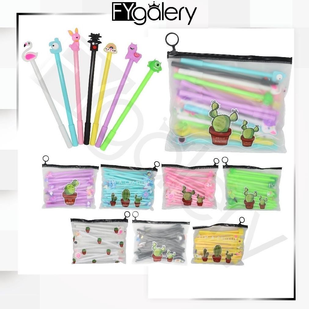 

JH8 FYGALERY HL0078 Pena Karakter Set Pouch Isi 20 Pcs Tempat Pensil Transparan Zipper Bag Y1072