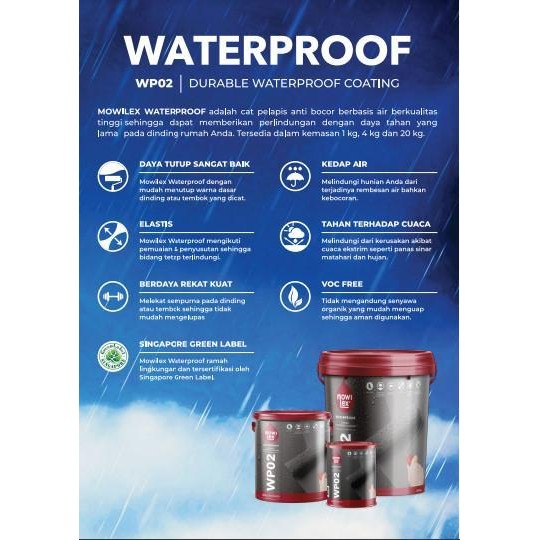 Mowilex Waterproof Wp02 Coating Exterior 4 Kg (Cat Elastis Anti Bocor) Gratis Ongkir