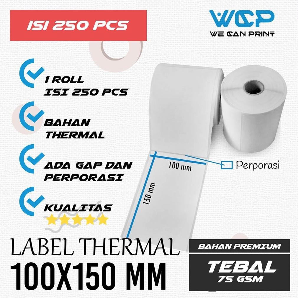 

JH8 Label Thermal Barcode 100x150 100 x 150 mm Kertas Sticker A6 Printer Barcode Thermal isi 250 pcs