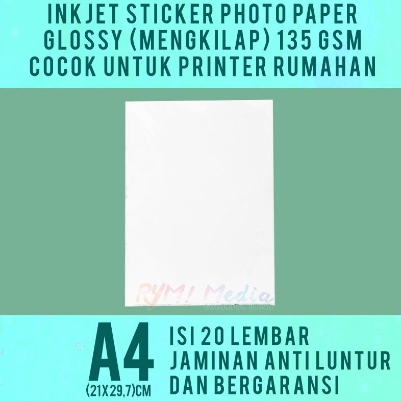 

JH8 INKJET STICKER Glossy A4 isi 20 / Kertas Stiker Foto Mengkilap 135gsm