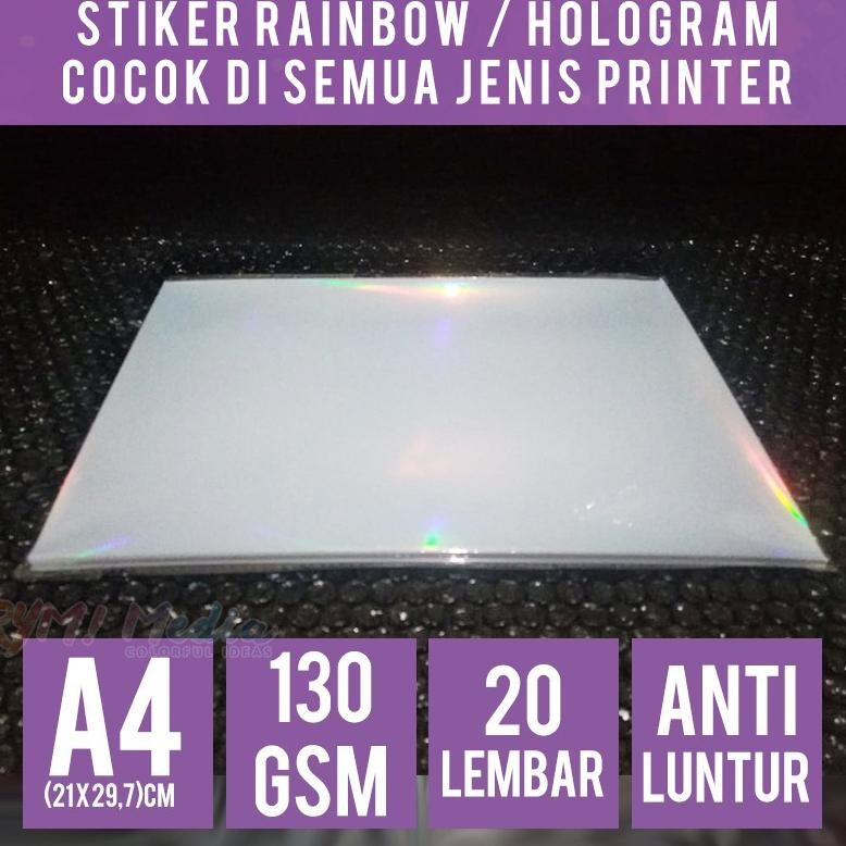 

JH8 Stiker Hologram A4 isi 20 - Sticker PET Rainbow Pelangi Holo 130gsm ANTI LUNTUR - FOR Inkjet Printer