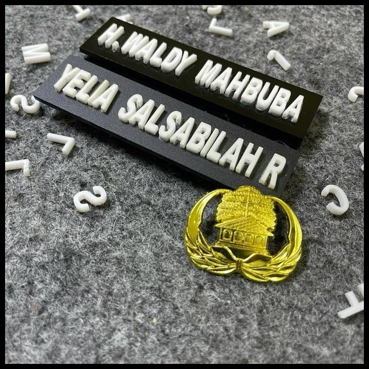 

Terlaris Paket Nametag Nama Dada Timbul/3D + Pin Korpri (Max 16 Huruf) Magnet Good Quality