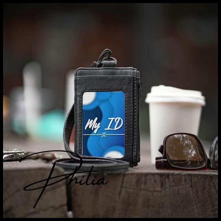 

Terlaris Name Tag Dompet Id Card Kulit Id Lanyard Meluwe Hitam Good Quality