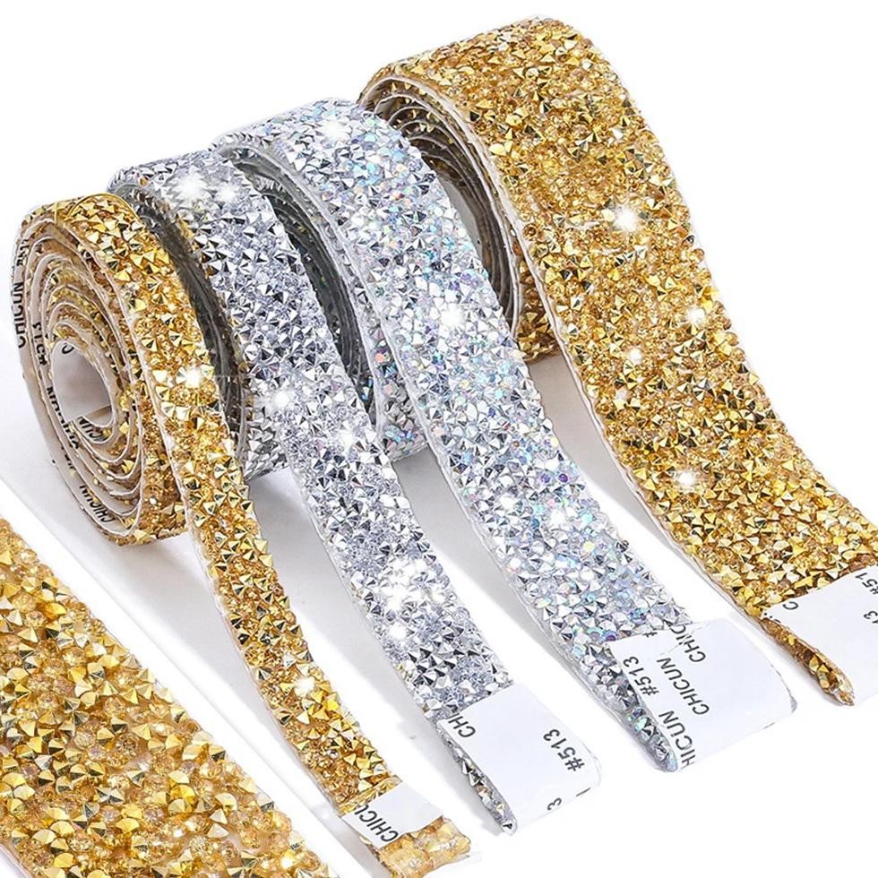 

1 Yard Self-Adhesive Gold Crystal Rhinestone Tape Trim Applicator Diy Shoes Dresses Decoration Rhinestones Ribbon Roll Crafts
