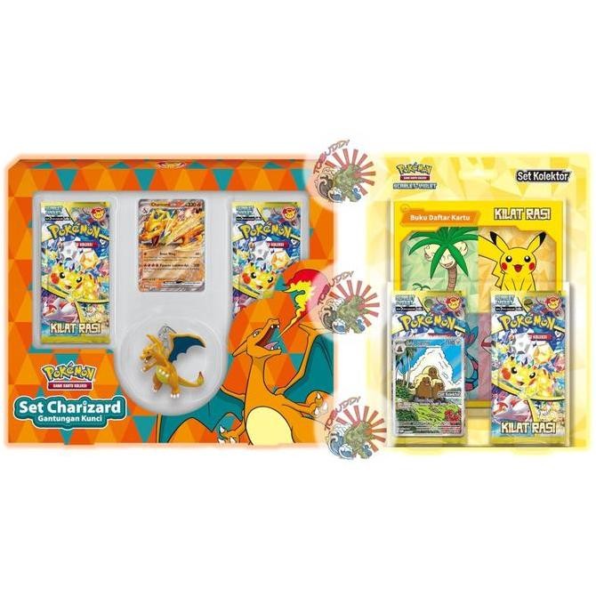 Kartu Pokemon TCG Set Kolektor Kilat Rasi Set Pikachu Charizard Gantungan Kunci Bimbingan Rasi Rare 