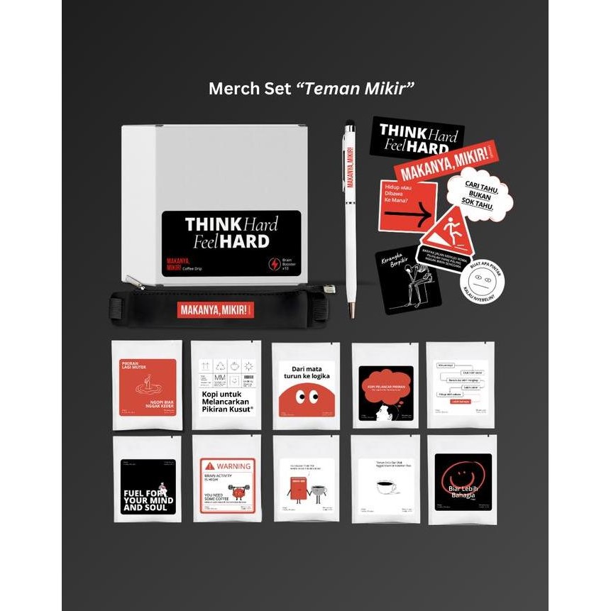 

Merchandise Makanya, Mikir! - Merch Set (Kopi, Pouch, Pen, Sticker)