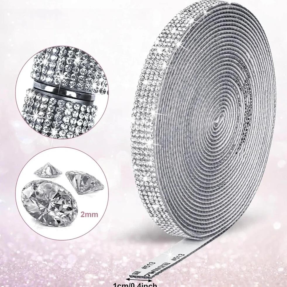 

Diamond Crystal Rhinestone Ribbon Roll Stickers Self Adhesive Silver Glitter Bling Strips For Party Decorations