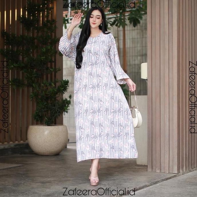 Daster  Hits Daster Lengan 3/4 Cringkel Airflow Motif Adem Nyaman Homey Dress Panjang Sleting Busui 