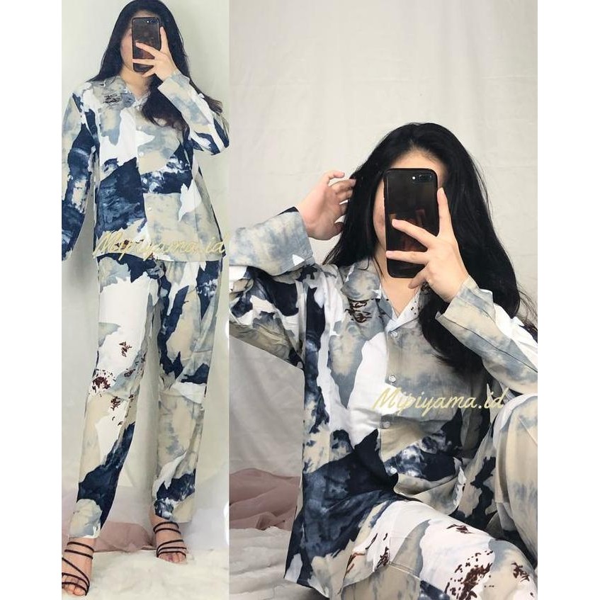 (Cod) Piyama Lengan Panjang Premium / Baju Tidur Lengan Panjang / Piyama Rayon / Piyama Oneset Panja