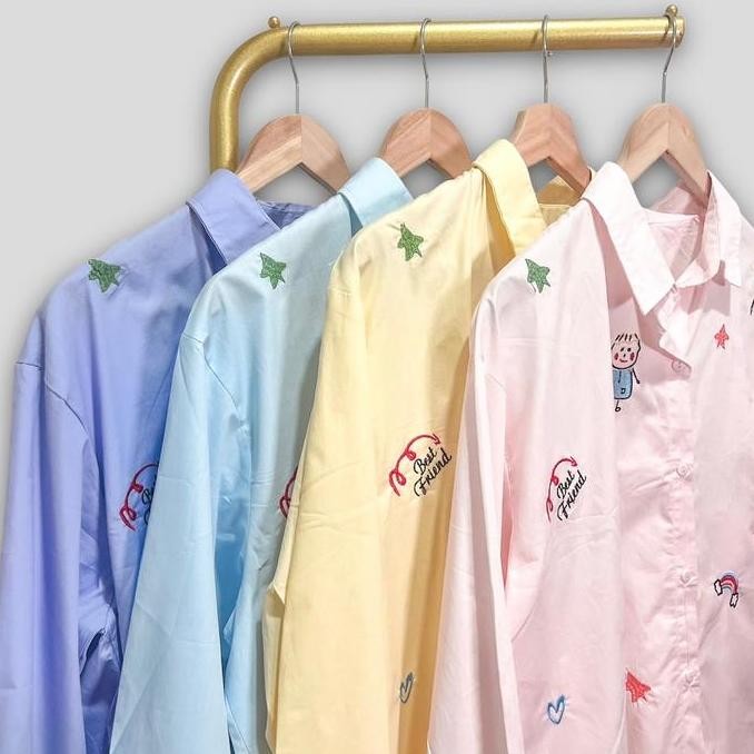 Kemeja Kartun Bordir Katun Wanita Atasan Panjang