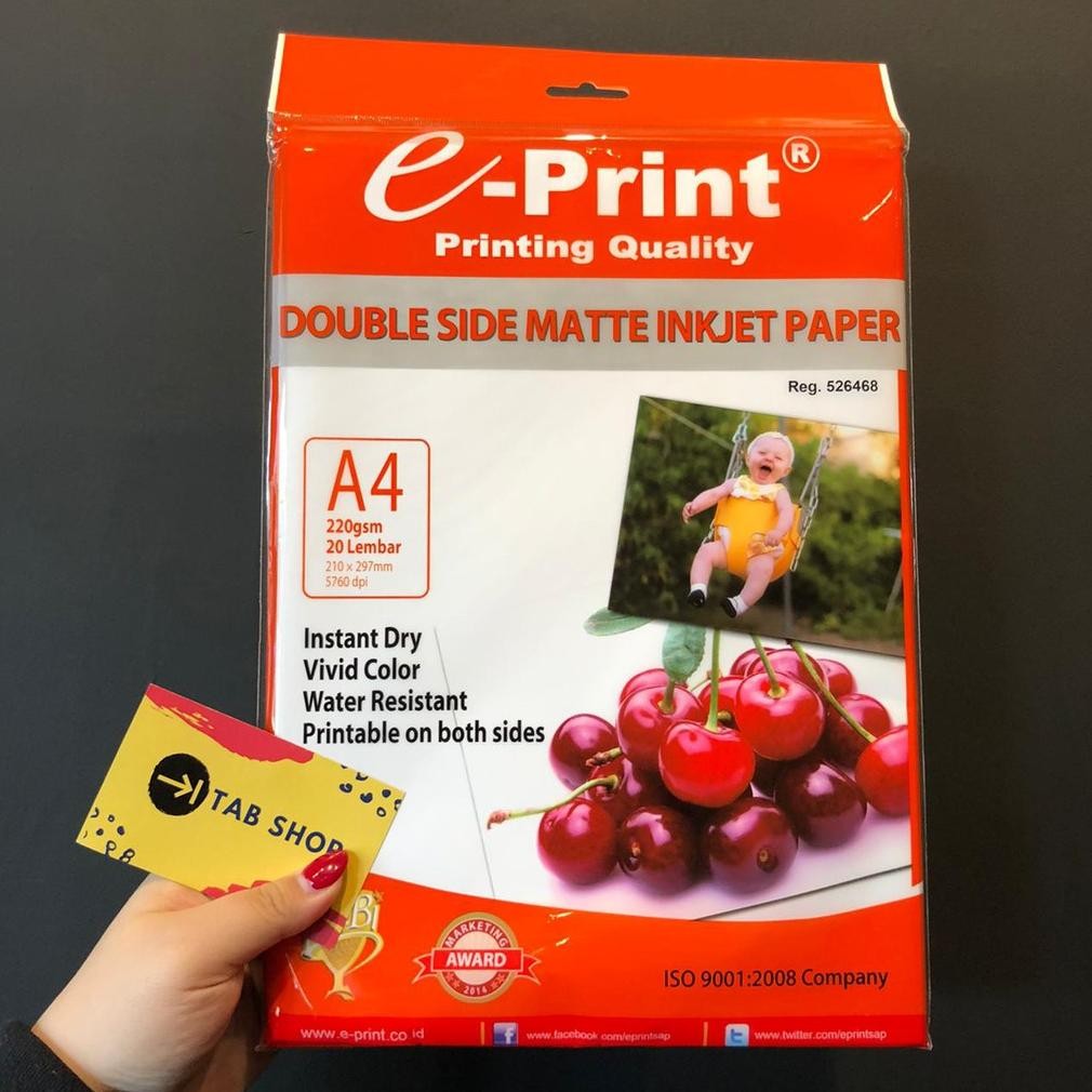

JH8 TAB SHOP - EPRINT KERTAS SERTIFIKAT DOFF 2 SISI A4 220 GSM - E-PRINT DOUBLE SIDE MATTE INKJET PAPER 220 GSM A4 20 LEMBAR