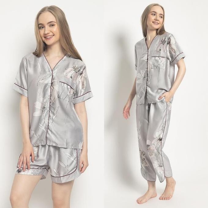 Vivien Set - Piyama Organic Silk Tencel Tanpa Kerah Pajamas Set Co