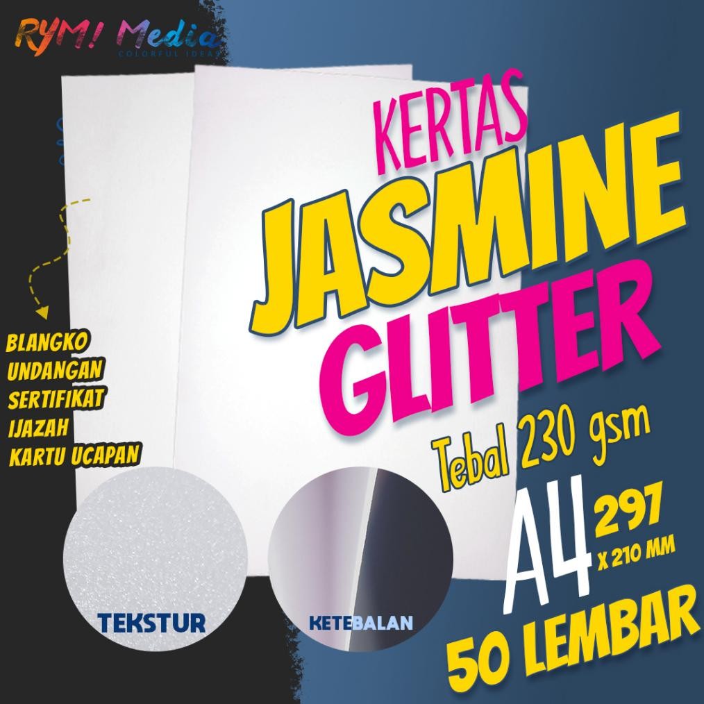 

JH8 Kertas Glitter TEBAL 230 gsm Jasmine Putih A4 isi 50 lembar / Jasmin Paper Flower 230 gram Bahan Sertifikat Undangan Ijazah Kartu Blangko 230 gram
