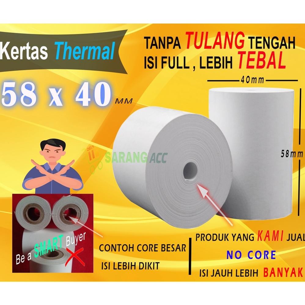 

JH8 SMARTCOM ~ 58 X 40 MM Kertas Struck Printer Thermal TEBAL 58x40mm ISI 10 Roll