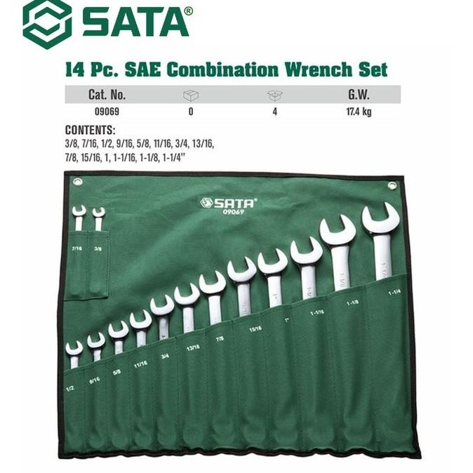 KUNCI RING PAS SET INCH 09069 - COMBINATION WRENCH INCH SAE SATA TOOLS