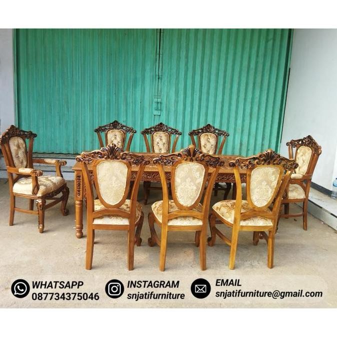 Set meja kursi makan jati ukir ketapang - Meja makan ukir minimalis - set kursi meja makan ukir 8 ku