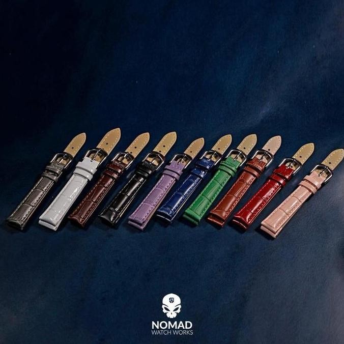 new  19 MM - STRAP KULIT BUAYA STAMP - TALI JAM KULIT - HITAM - SILVER