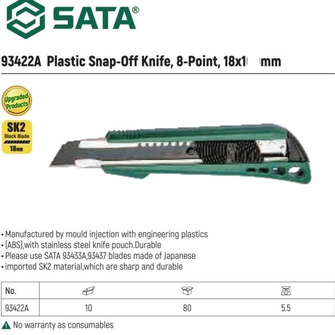 

ready !!! PISAU CUTTER 93422A - PLASTIC SNAP-OFF KNIFE, 8-POINT, 18X1 MM SATA