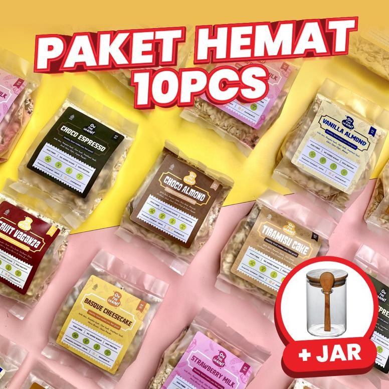 

(10 PACKS + JAR) ON THE GRAIN Overnight / Instant Oats - Sarapan Sehat Cemilan Healthy Muesli