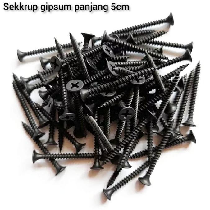 TGR 400pcs skrup gypsum PANJANG 5cm sekrup gipsum 6x2" sekrup hitam 6 x2" panjang 5 cm isi 400pcs Ba