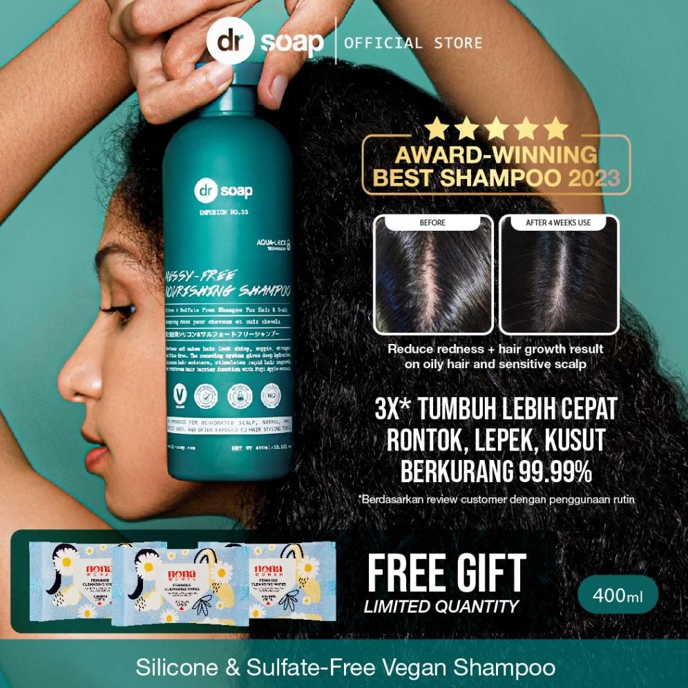dr soap Messy-free Nourishing Shampoo Infusion 400ml | Sampo Rambut Virgin Anti Rontok, Anti Ketombe