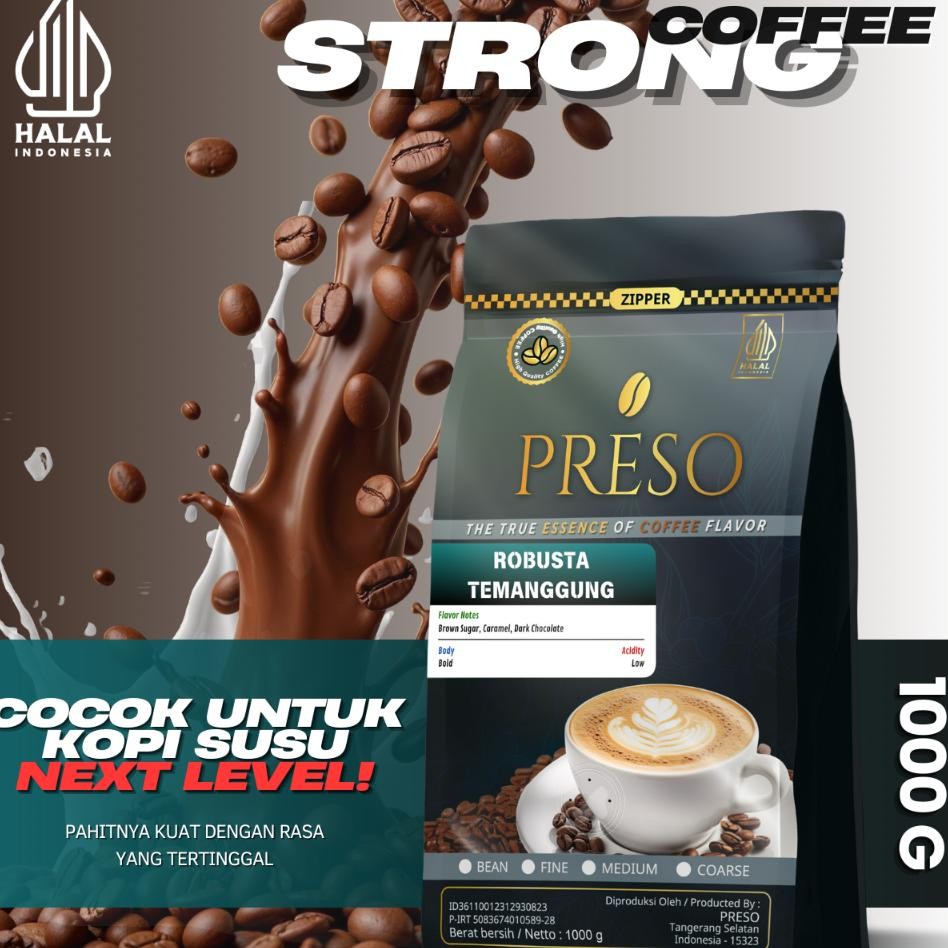 

Preso Kopi Bubuk Robusta Temanggung Coffee Roast Beans Espresso Bean Coffe 1 Gram