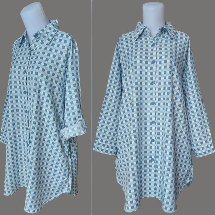 Clachella Baju Tunik Kemeja Jumbo Motif Kotak Atasan Wanita T92C2021