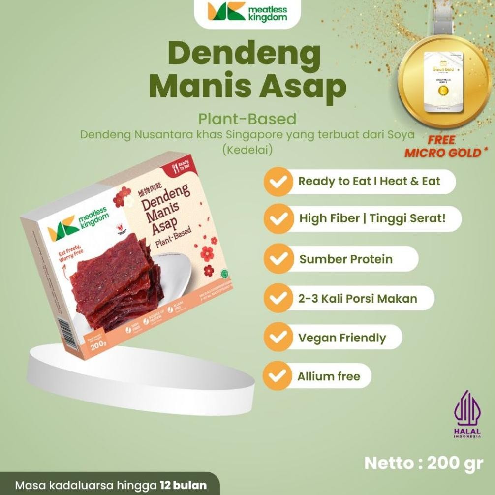 

READY STOK Daging Vegan Dendeng rasa Manis Asap - Meatless Kingdom - Kaya Serat &SumberProtein Siap kirim