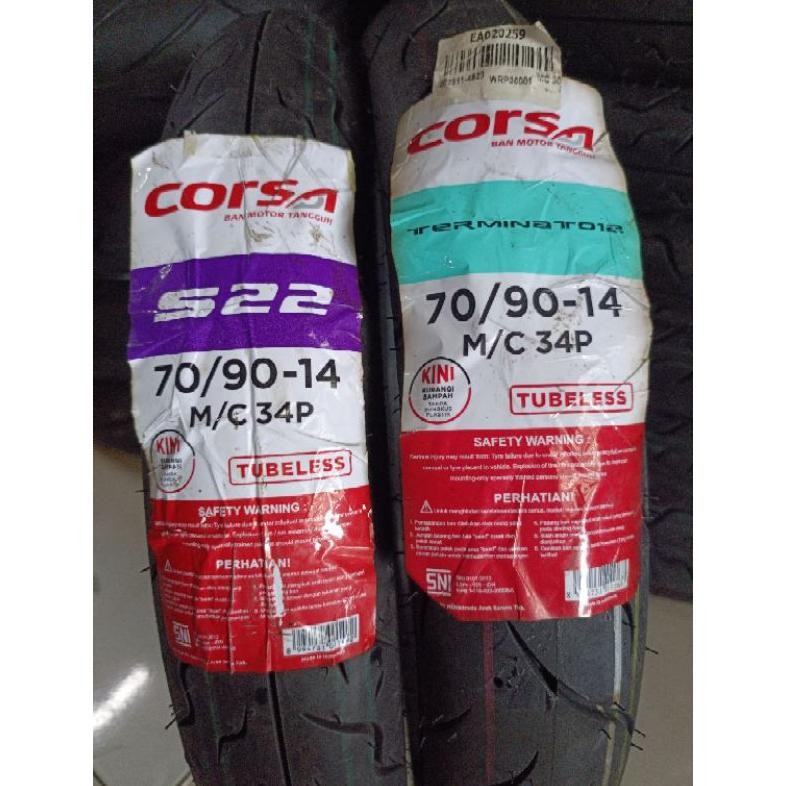 Heatshrin 70/90, 80/90 Ring 14 Corsa Tubeless Terminator S22 2023 Ban Luar Matic Bonus Dop Pentil Tu