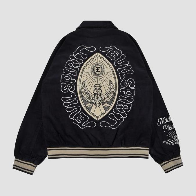 Evilspirit Varsity Jacket - Quilla Navy Unisex Jaket Pria Wanita Fleece Tebal Zipper Baseball Panjan